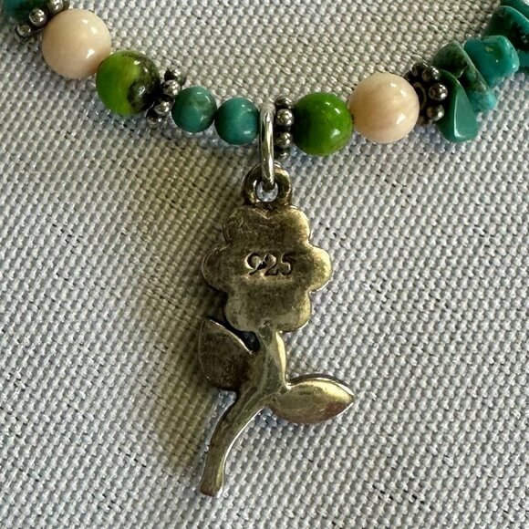 Sterling Silver Turquoise Flower Pendant Necklace SO CUTE - Picture 3 of 4